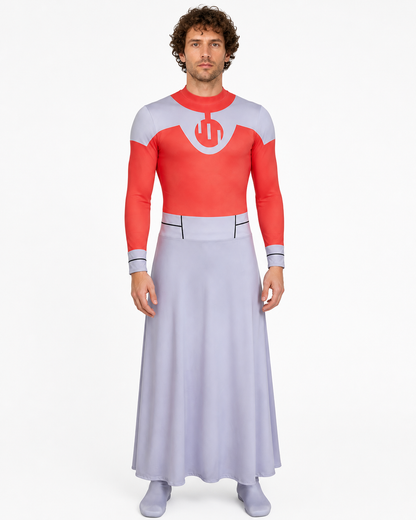Thragg Cosplay Jumpsuit in Red and Gray with Emblem