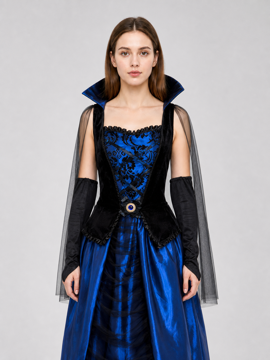 Gothic Costume Dress with Cape and Gloves