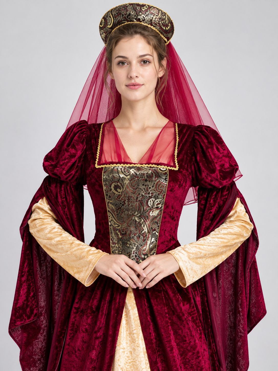 Medieval Costume with Long Dress and Headpiece