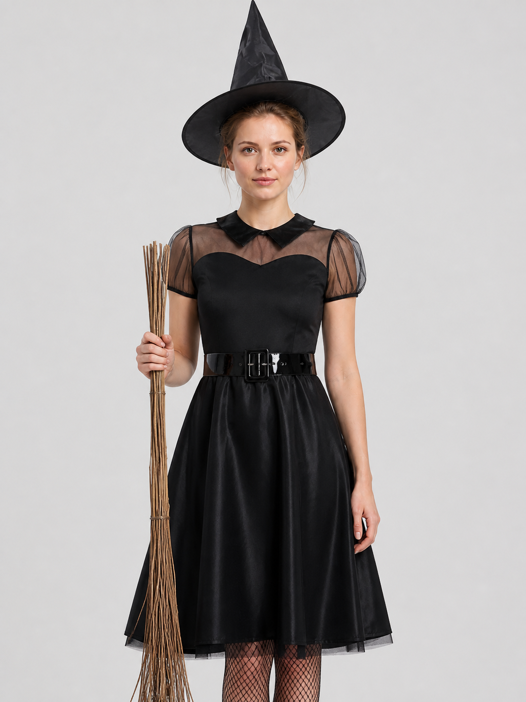 Halloween Witch Costume, Black Dress, Hat, and Belt Costume Dresses detail 3