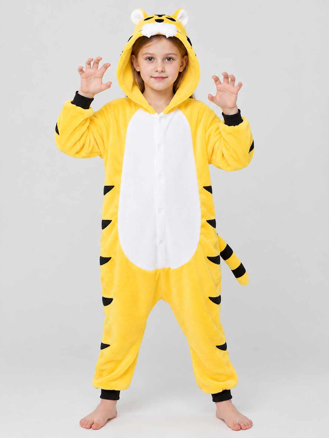 Yellow Tiger-Striped Insulated Pajama Jumpsuit