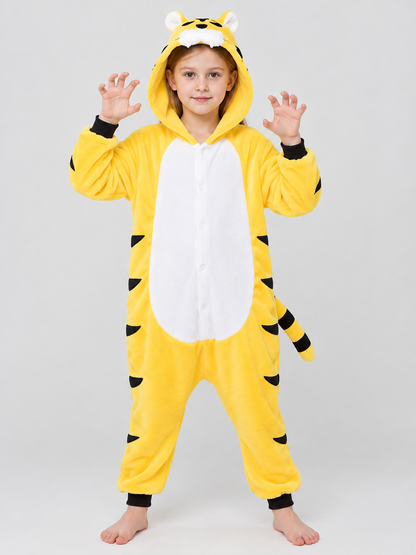 Yellow Tiger-Striped Insulated Pajama Jumpsuit