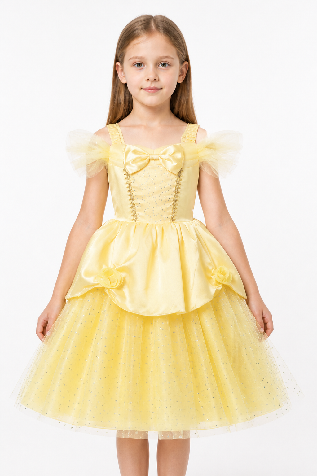 Yellow Princess Costume Dress with Sequins and Roses Costume Dresses detail 3