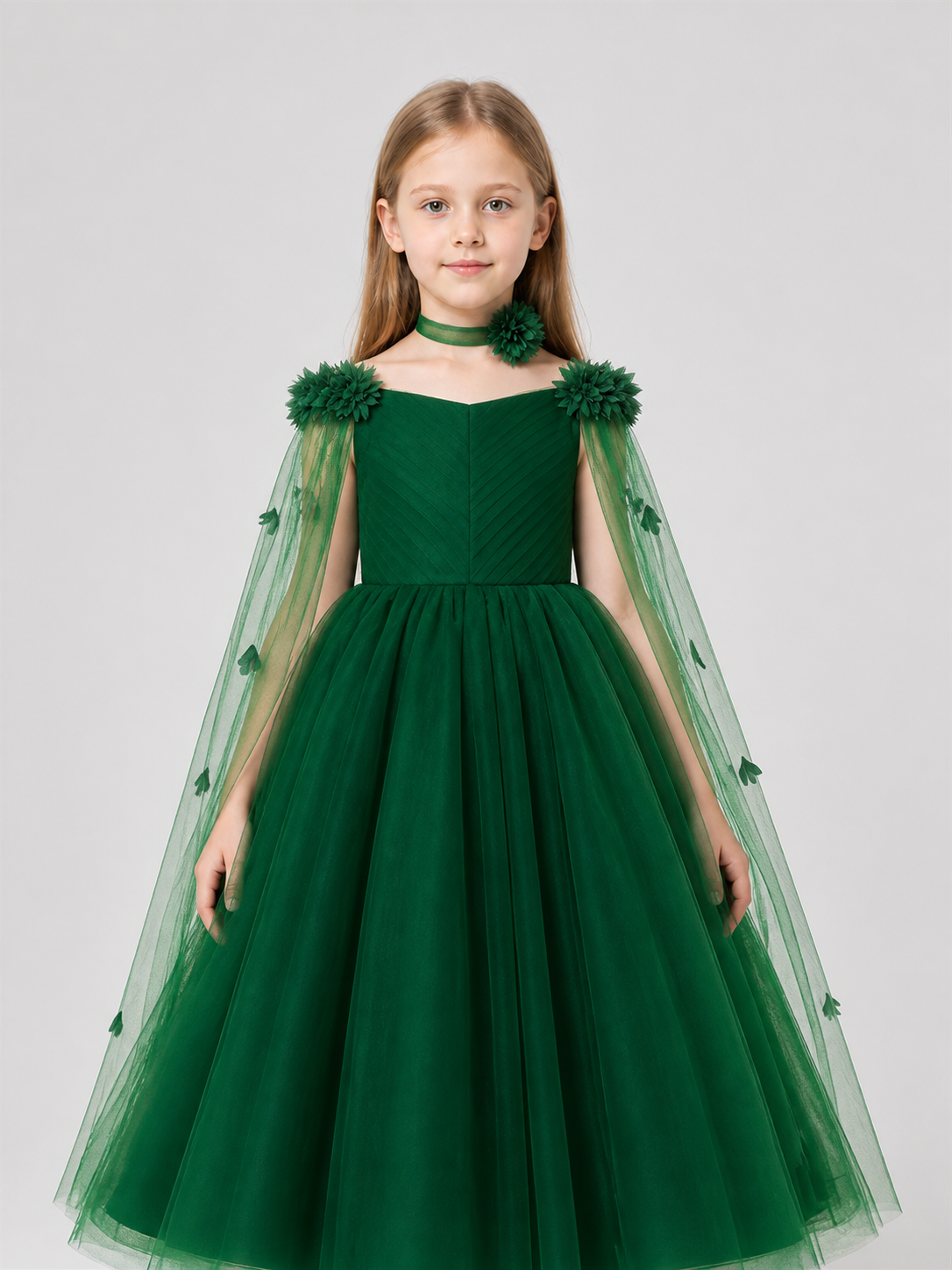Dark Green Princess Party Dress with Flowers Costume Dresses detail 3