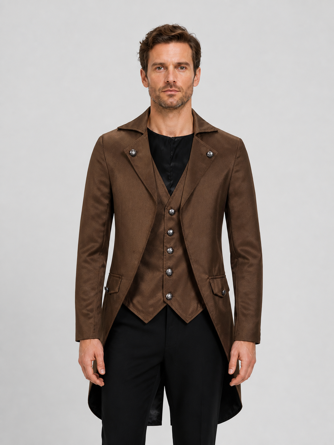 Brown Tailcoat with Tails for Halloween and Stage Costumes detail 3