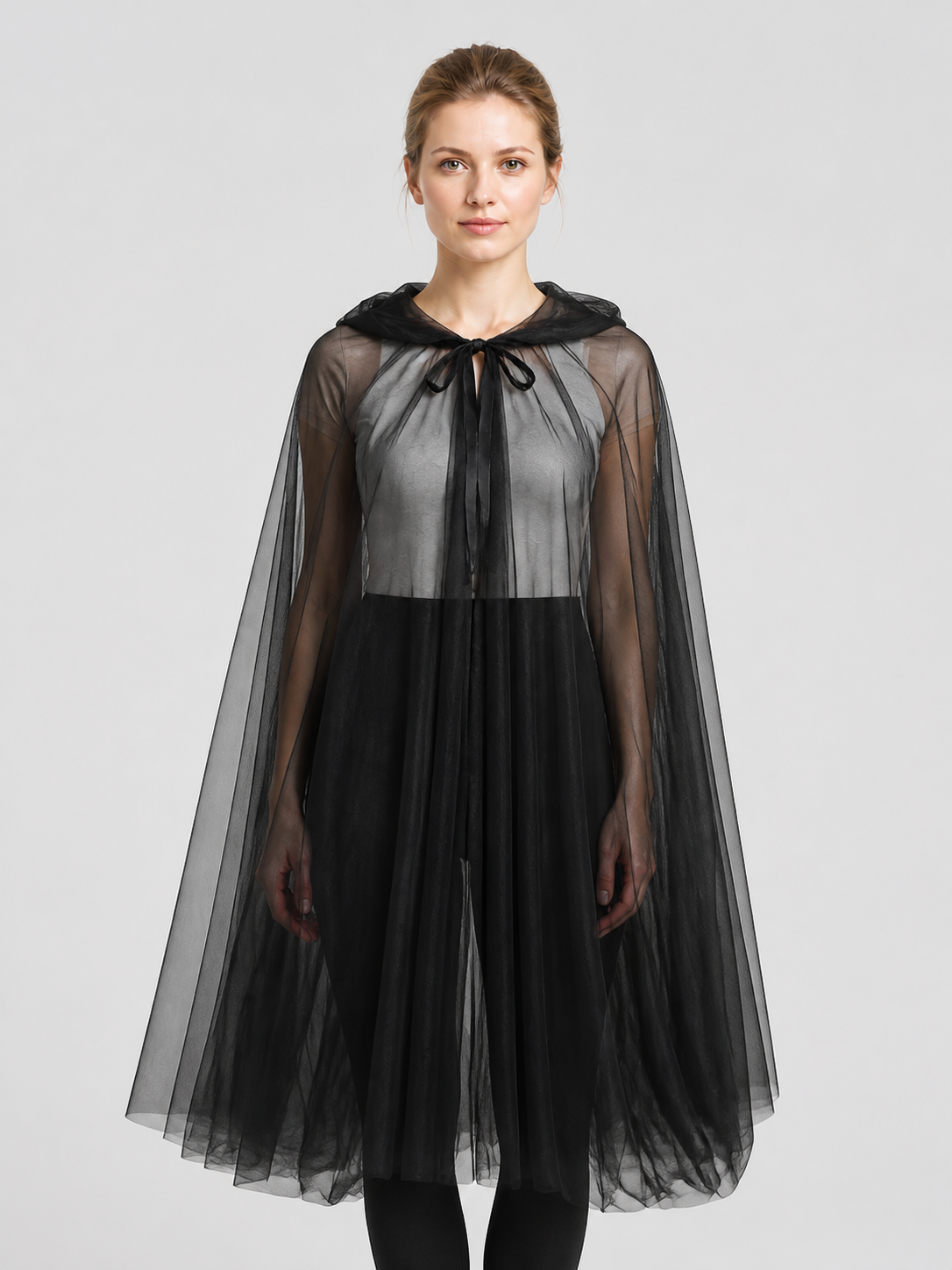 Black Mesh Death Cloak with Hood for Halloween Costume Capes detail 3