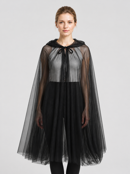 Black Mesh Death Cloak with Hood for Halloween Costume Capes detail 3
