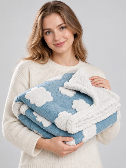 Blue Pet Blanket with White Clouds Wearable Blankets detail 2