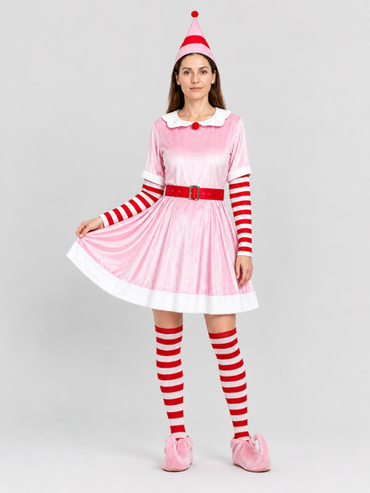 Christmas Elf Costume with Dress, Hat, and Leg Warmers Costume Dresses detail 3