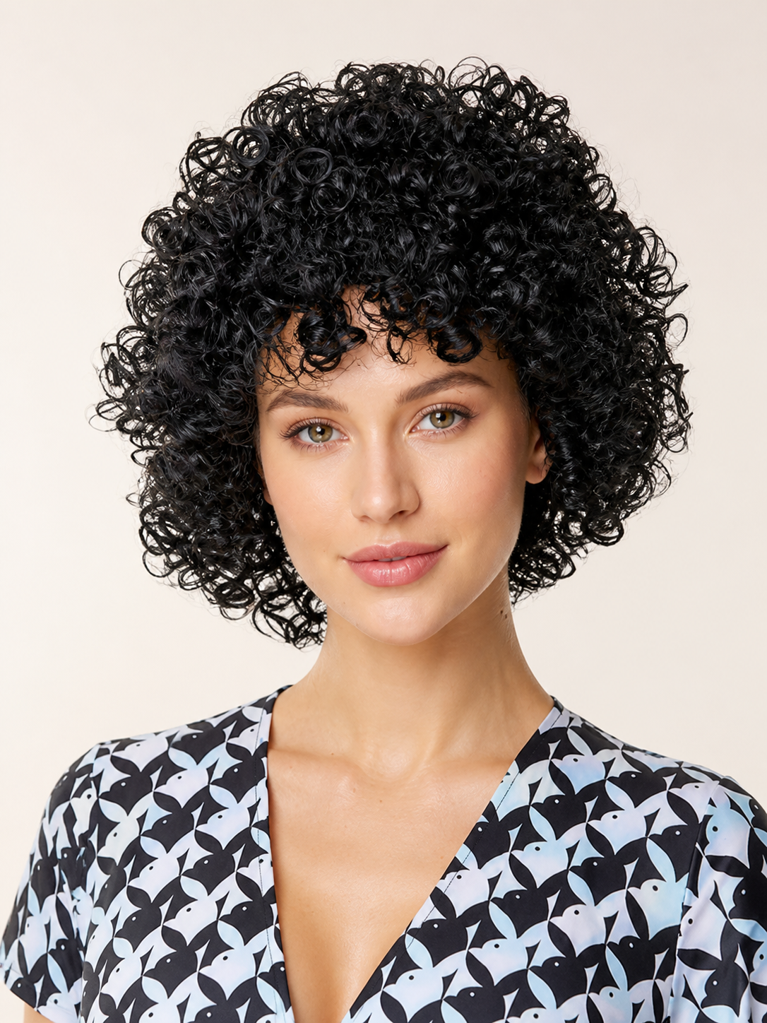 Black Curly Carnival Wig for Halloween and Cosplay Costume Wigs detail 2