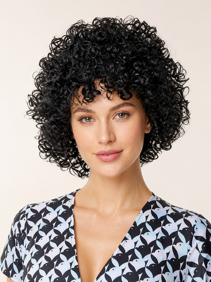 Black Curly Carnival Wig for Halloween and Cosplay Costume Wigs detail 2