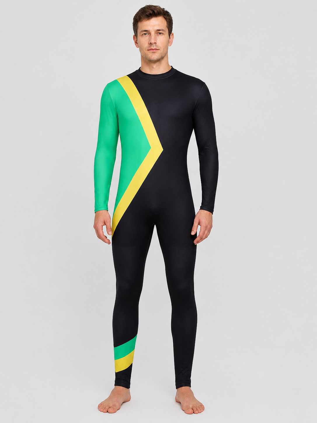 Cosplay Bobsled Team Jumpsuit, Green and Yellow Costumes detail 3