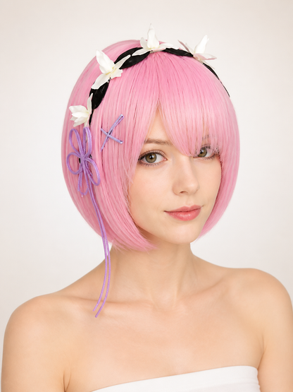 Short Pink Cosplay Wig with Bangs Costume Wigs detail 2