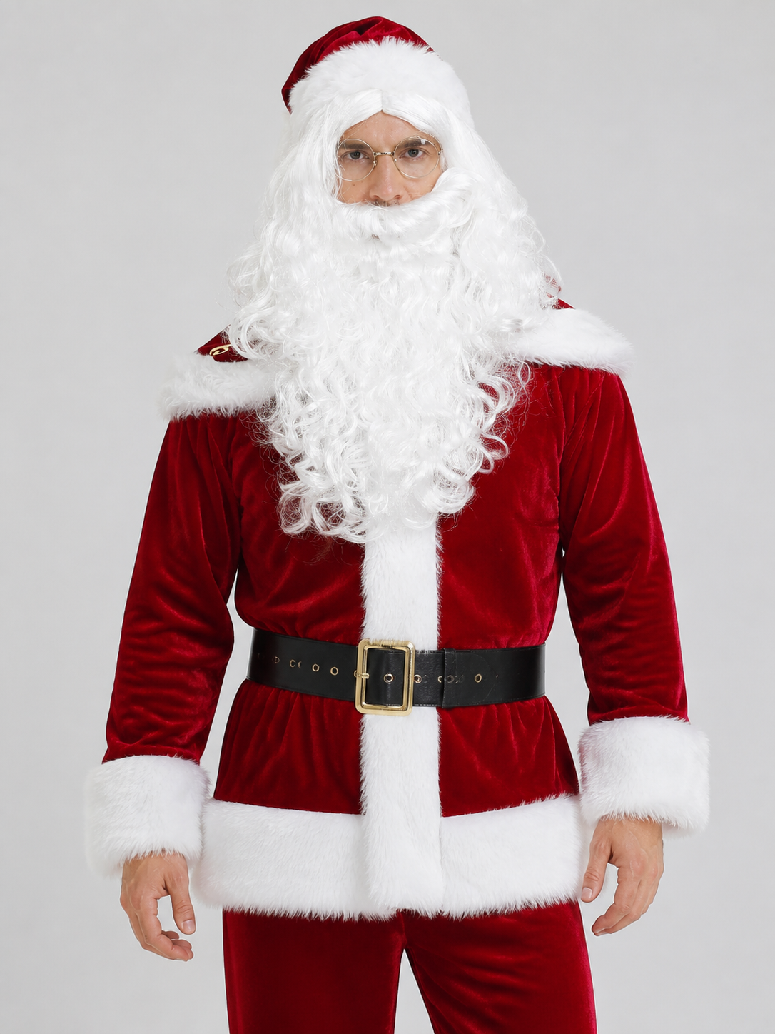Santa Claus Costume, Red, with Beard and Hat Costume Headwear detail 3