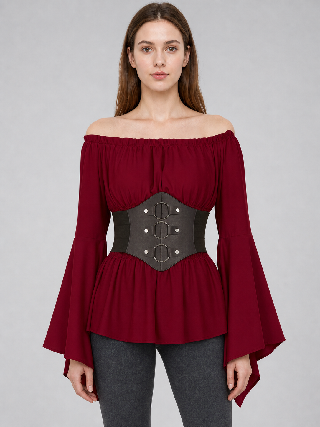Costume Dress with Belt and Flared Sleeves