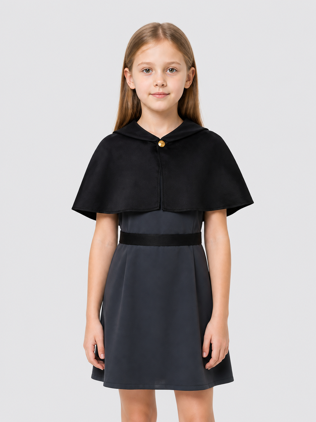 Amity Cosplay Dress, Black, with Belt and Gold Buttons Costume Dresses detail 3