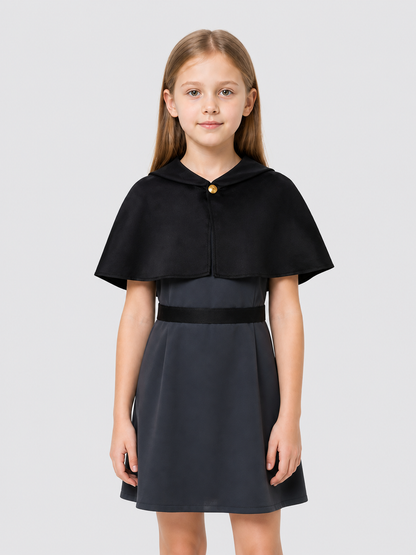 Amity Cosplay Dress, Black, with Belt and Gold Buttons Costume Dresses detail 3
