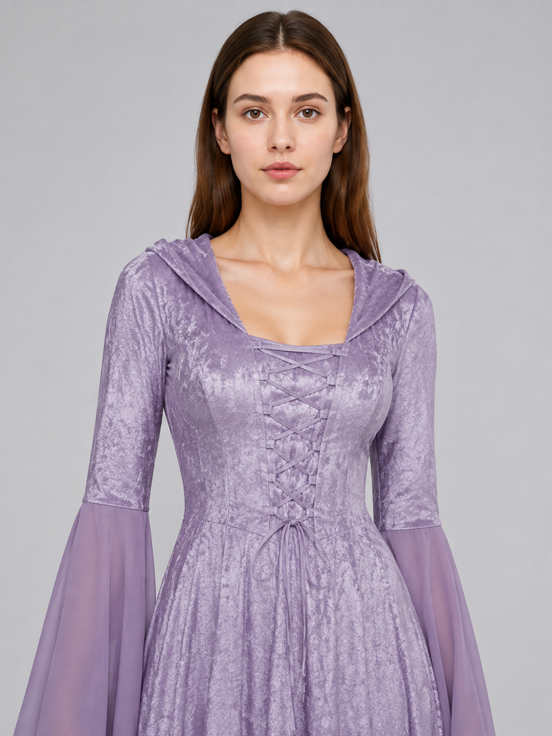 Lilac Medieval Hooded Dress with a Train Costume Dresses detail 2