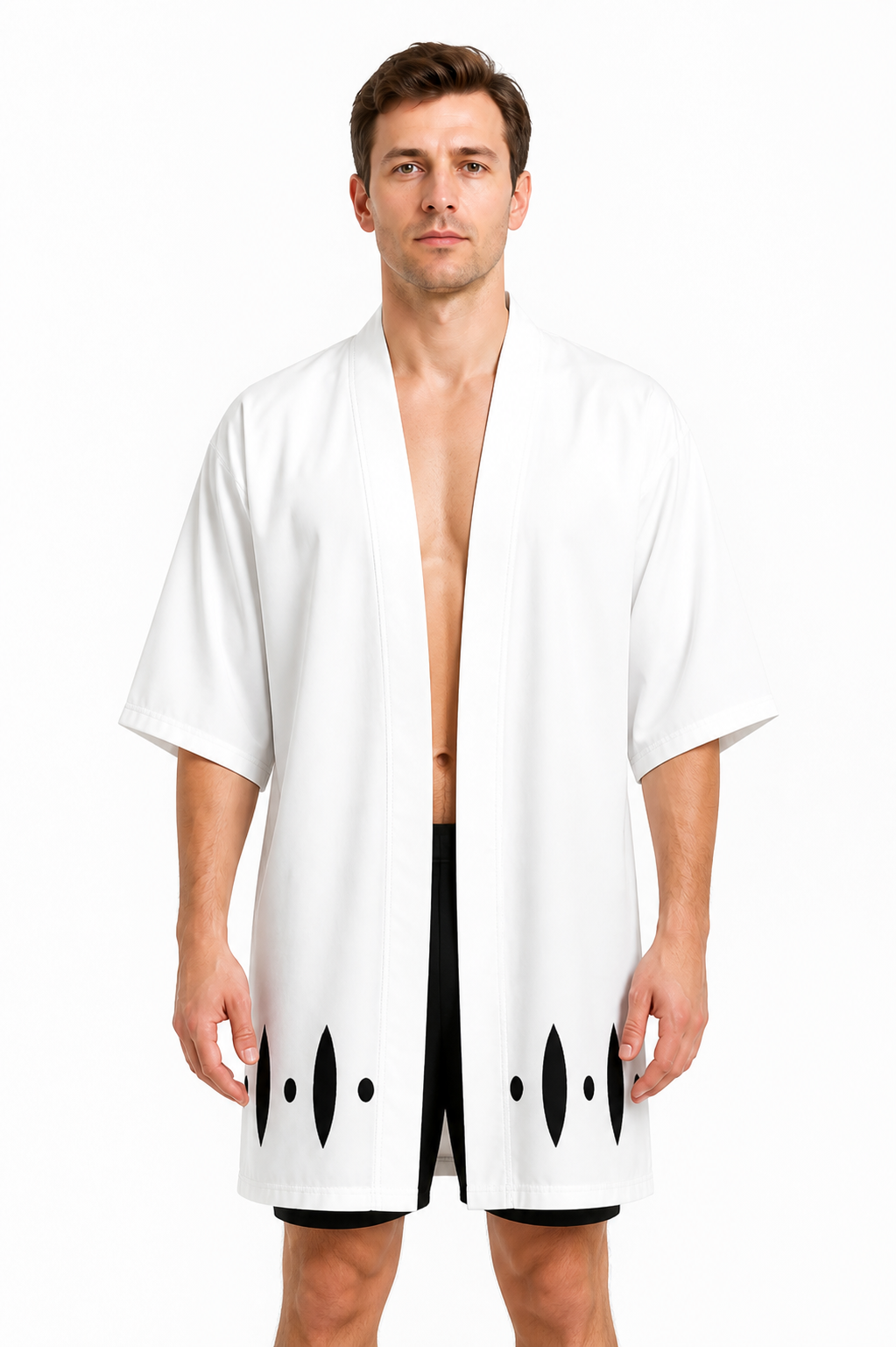 White Anime Cosplay Robe with Black Pattern Costumes detail 3