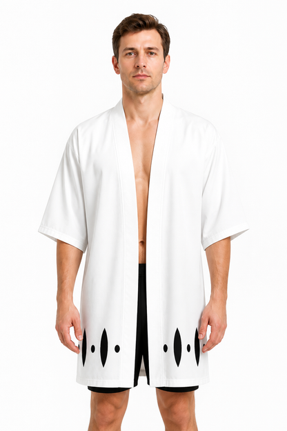 White Anime Cosplay Robe with Black Pattern Costumes detail 3