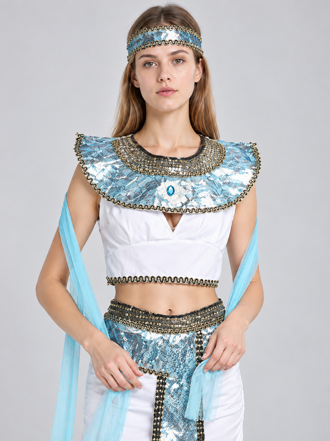 Egyptian Queen Costume with Ornamentation, White Costumes detail 2