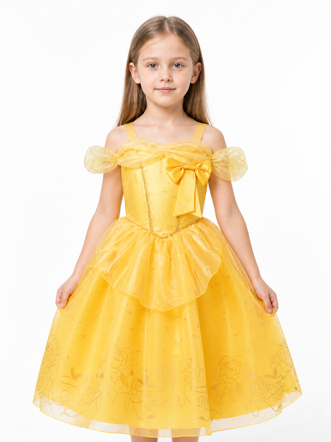Yellow Puffy Princess Dress with Bow and Embroidery Costume Dresses detail 3