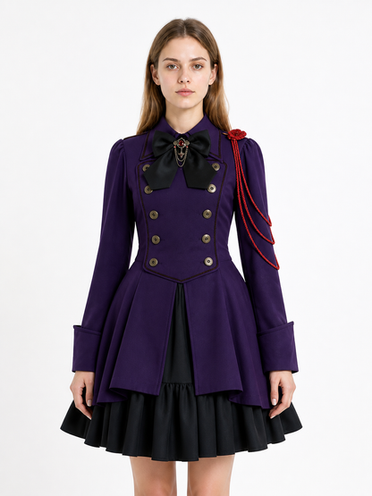 Gothic Steampunk Dress with Bow and Ruffles