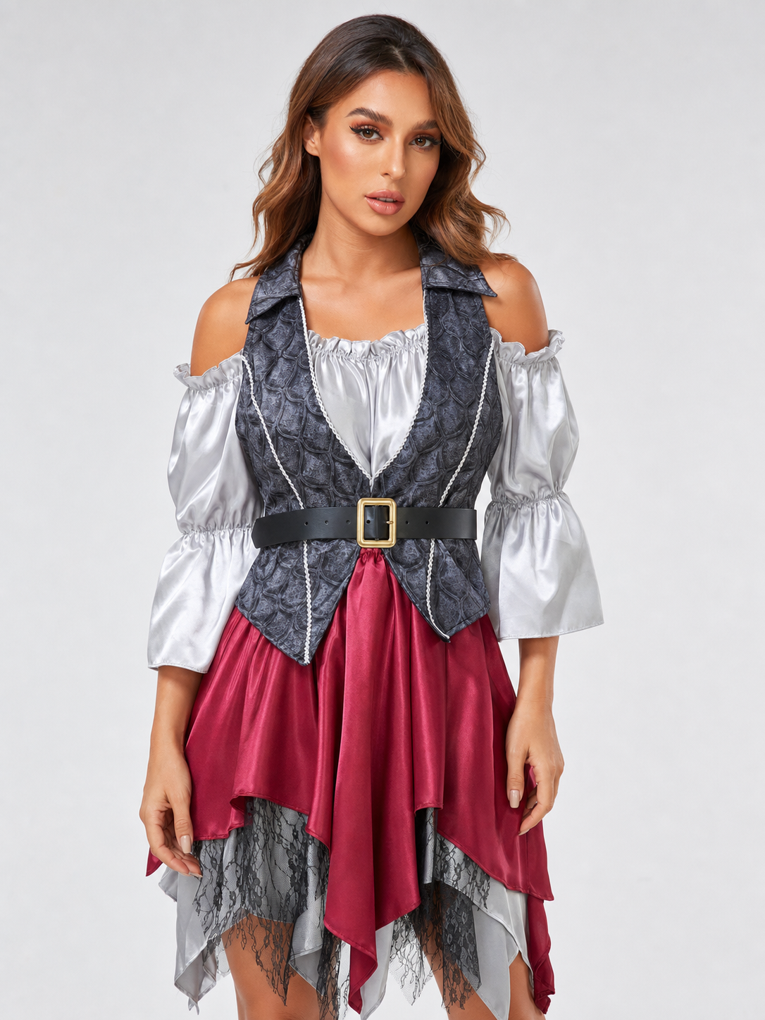 Pirate Costume with Vest and Asymmetrical Skirt