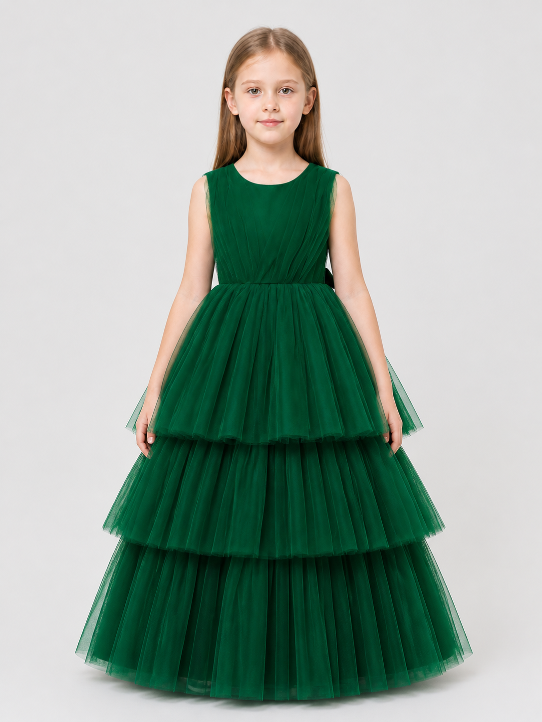Formal Dress with Full Tulle Skirt, Dark Green
