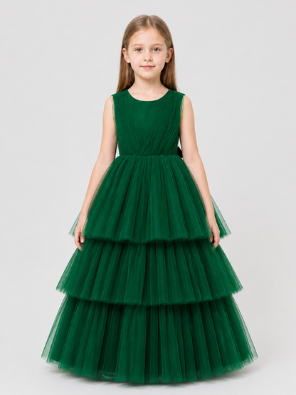 Formal Dress with Full Tulle Skirt, Dark Green