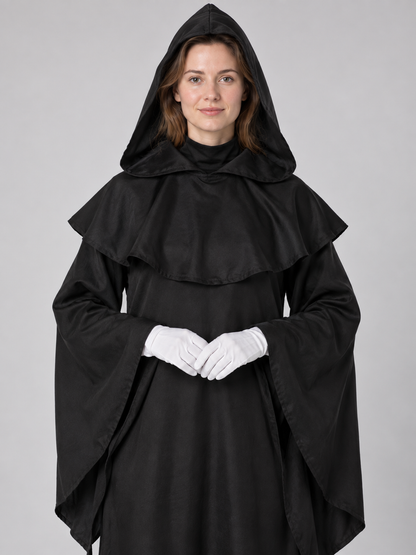 Black Wizard Costume with Hood and Gloves
