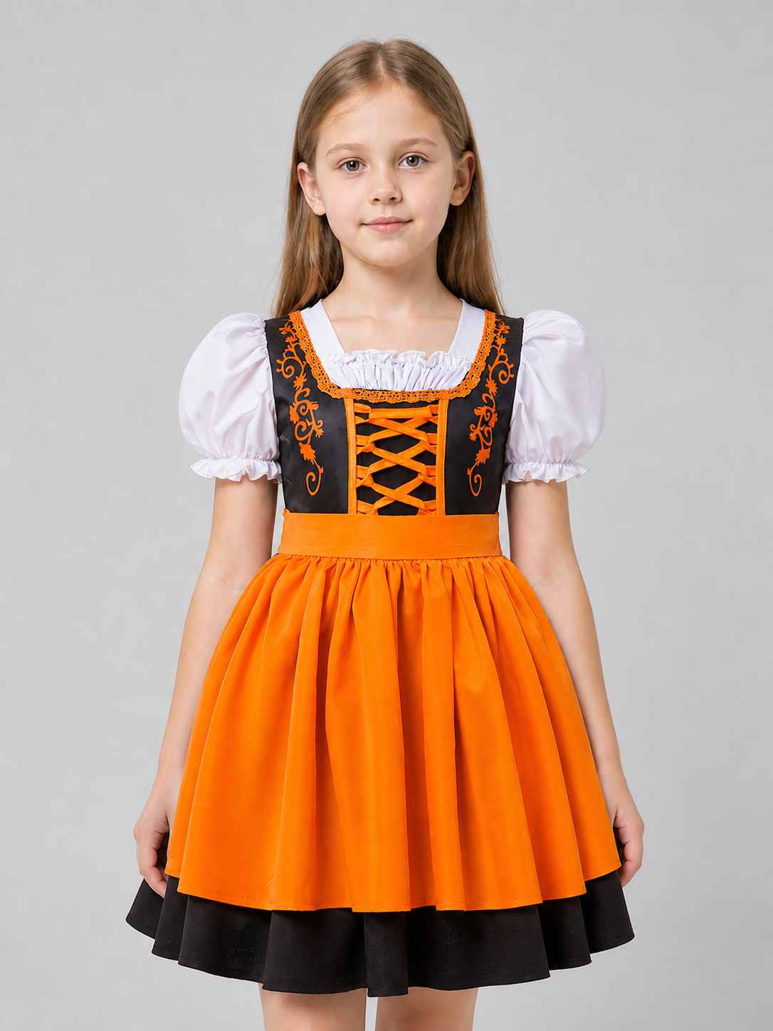 Orange Dirndl Dress with Bodice and Full Skirt Costume Dresses detail 2