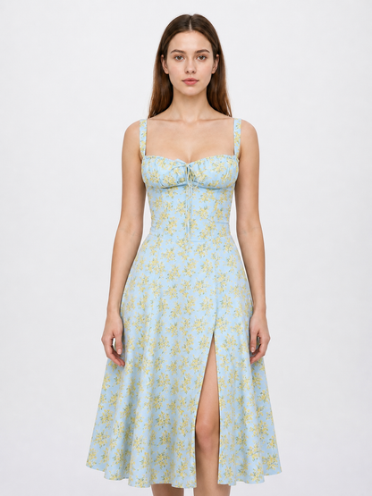Midi Dress with Thin Straps and Front Slit