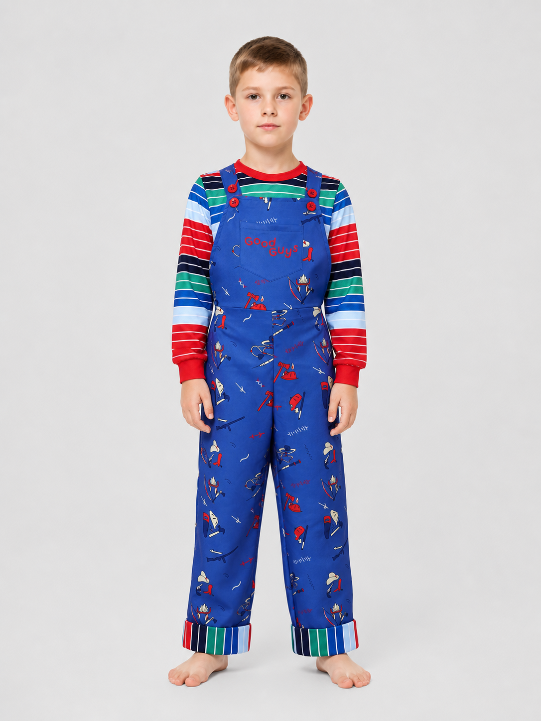 Chucky Cosplay Costume, Long-Sleeve Shirt and Bib Overalls Costumes detail 3