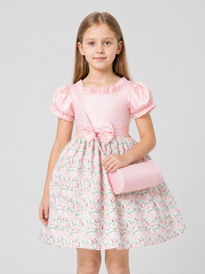 Princess Dress with Puff Sleeves for Flower Girls
