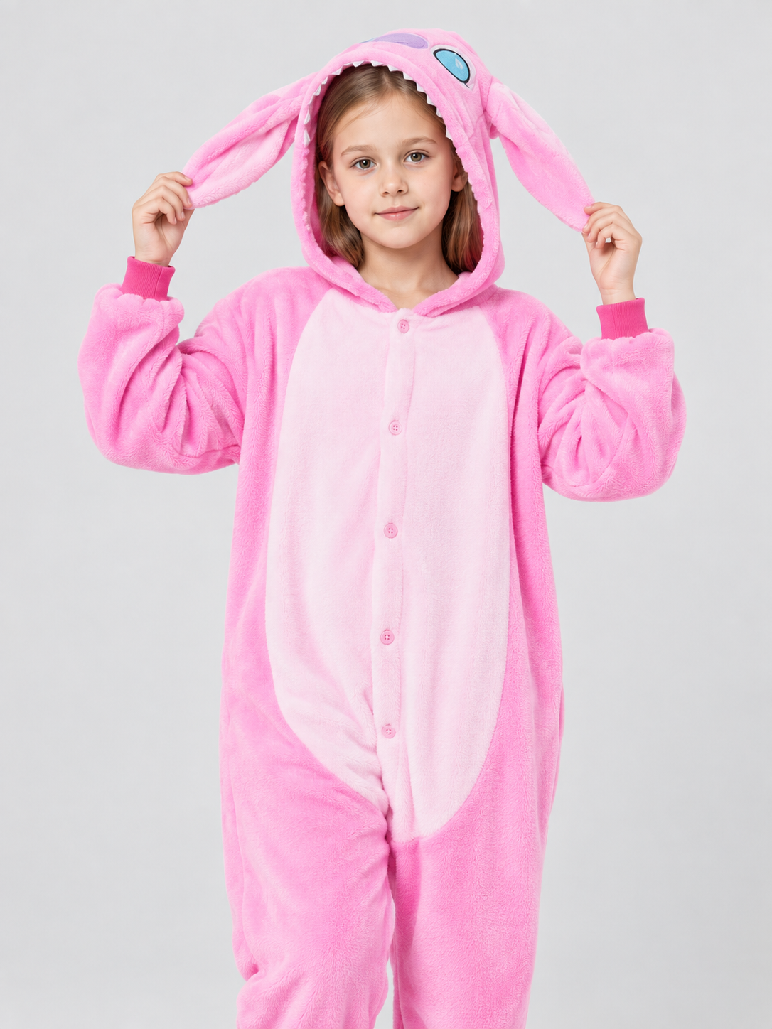 Pink Plush Hooded Pajama Jumpsuit with Ears