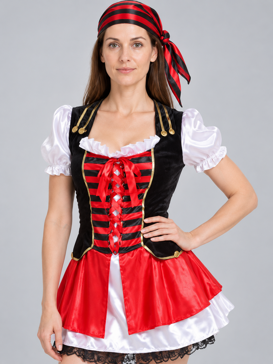 Pirate Costume: Black-Red-White Dress, Belt, Bandana