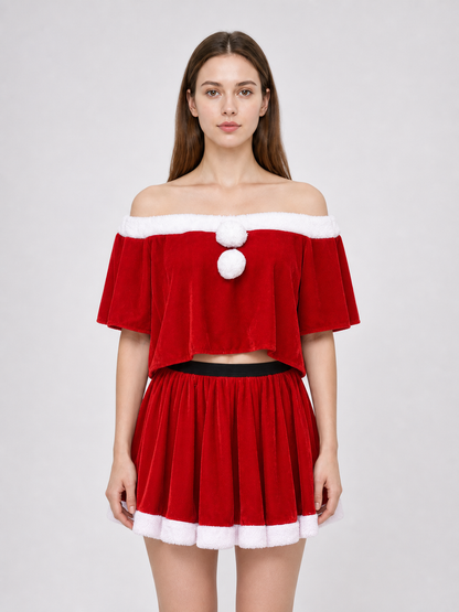 Festive Santa Claus Costume: Top, Skirt, and Hat