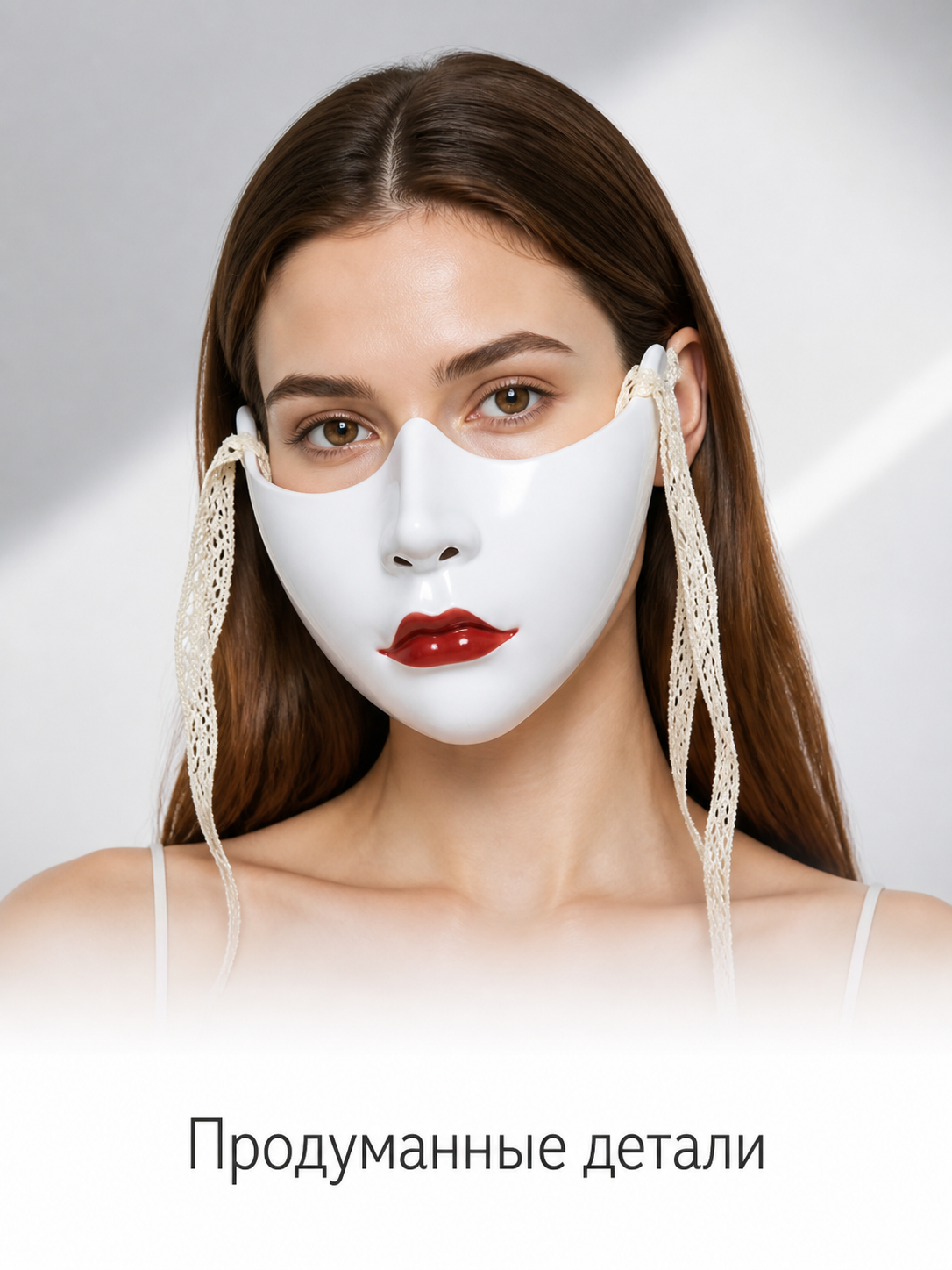 Halloween Mask, White Half-Mask with Red Lips Costume Masks detail 2