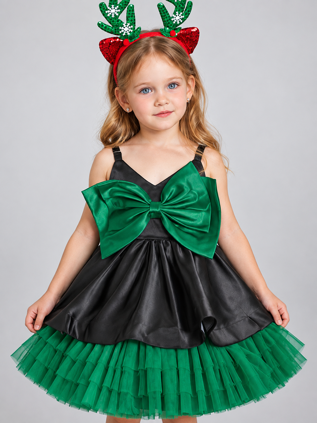 Kids' Party Dress with Bow and Mesh Skirt
