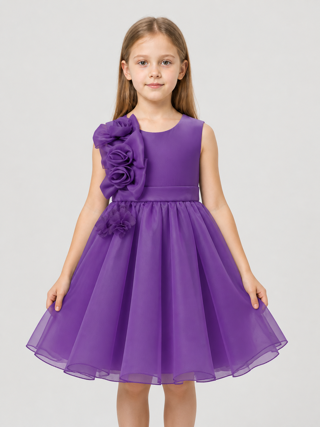 Purple Dress with Full Skirt and Flowers Costume Dresses detail 3