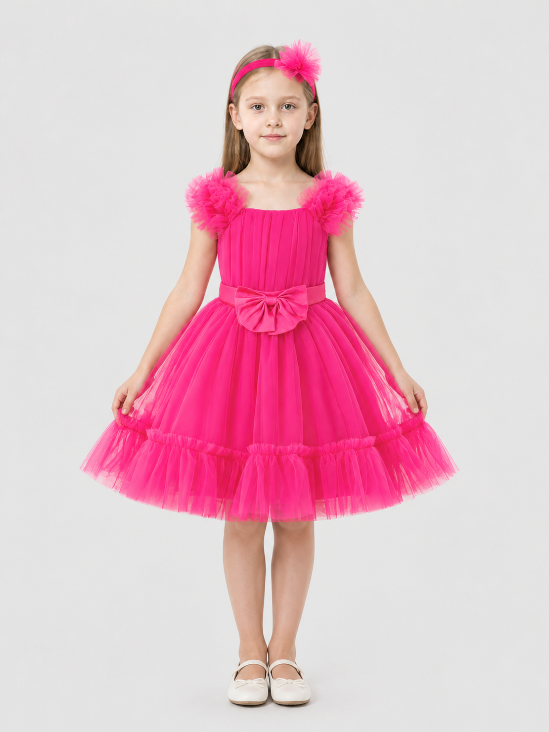 Dressy Layered Dress with Bow, Pink Costume Dresses detail 3