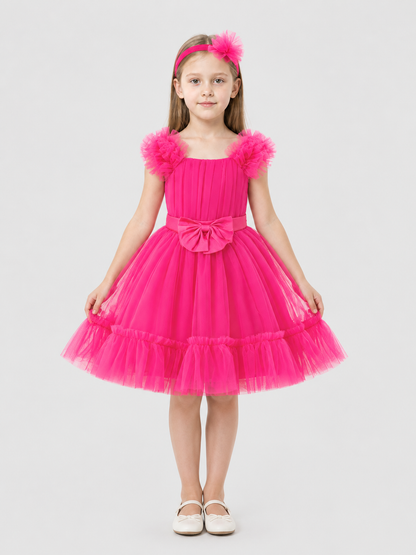 Dressy Layered Dress with Bow, Pink Costume Dresses detail 3