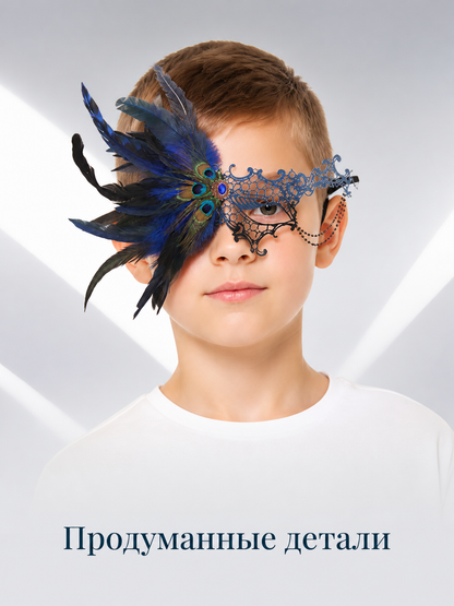 Lace Carnival Mask with Feathers for Halloween Costume Masks detail 2