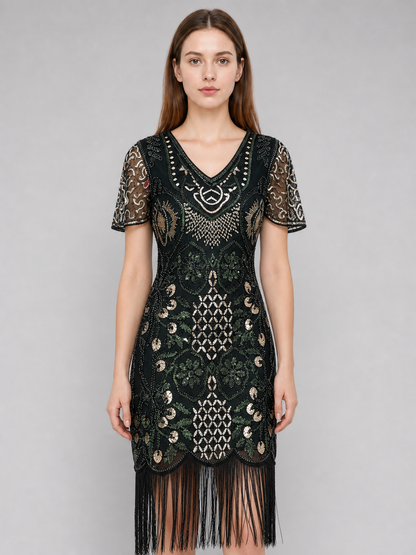 Vintage Art Deco Fringe and Sequin Dress