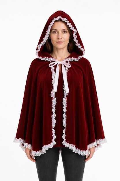 Red Hooded Cape with Lace for Halloween Costume Capes detail 3