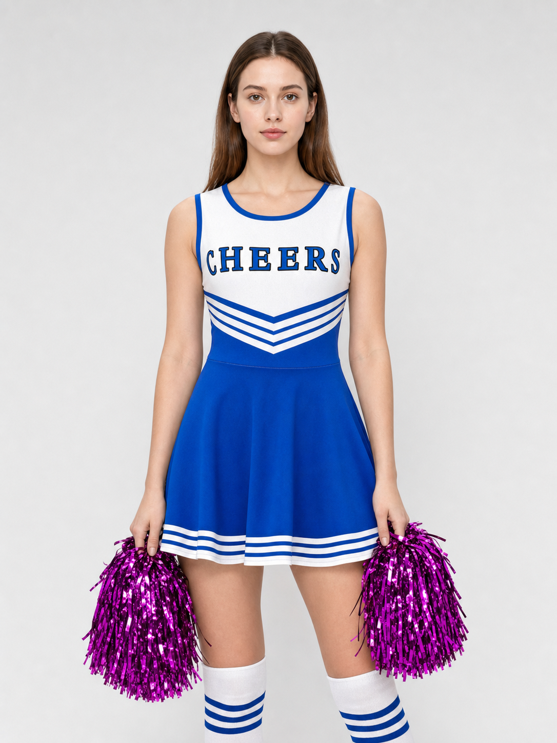 CHEERS Cheerleading Costume with Pom-Poms and Knee-High Socks