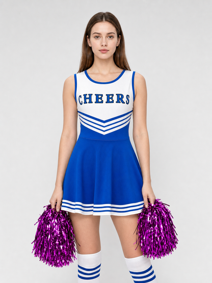 CHEERS Cheerleading Costume with Pom-Poms and Knee-High Socks