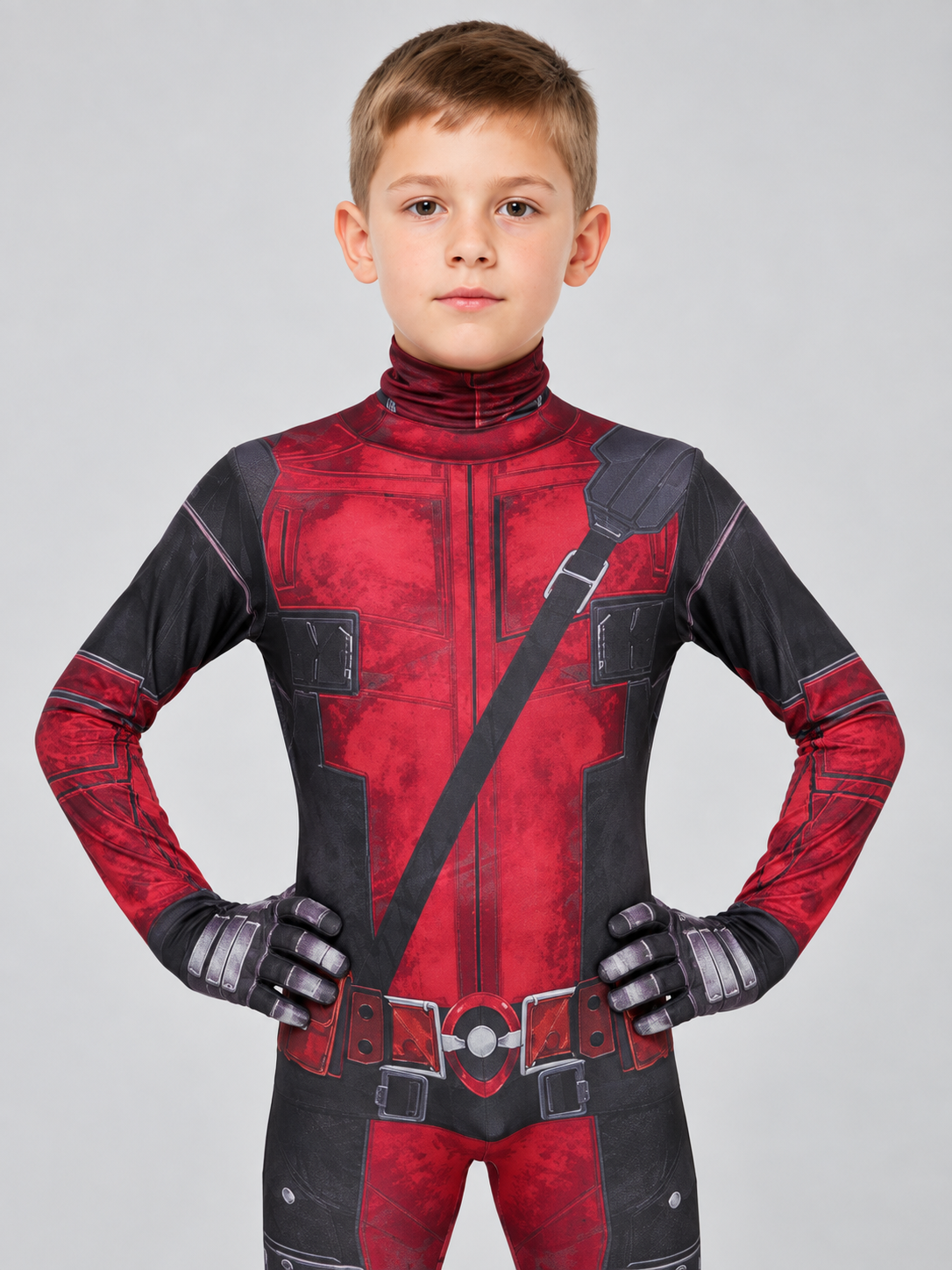 Red and Black Cosplay Costume with Mask and Belt