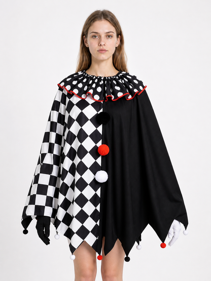 Clown Cape with Pointed Edges and Gloves for Halloween